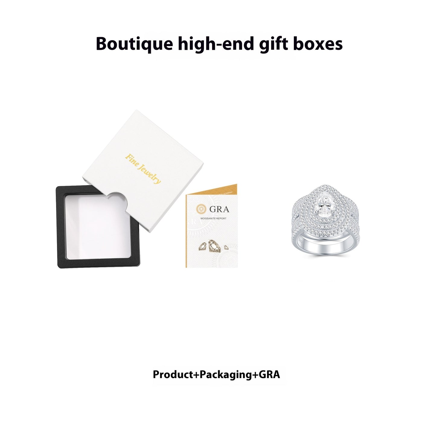 bague Moissanite à deux couches en forme de poire