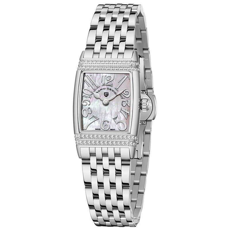 Montre à quartz carrée à la mode pour femmes avec diamants