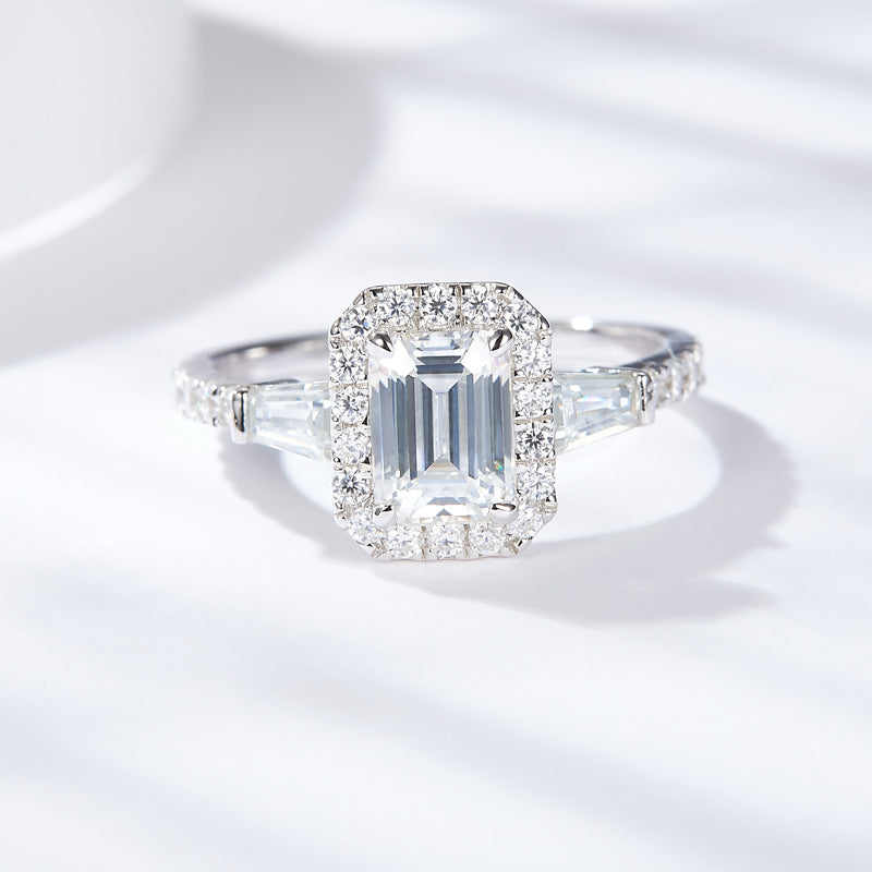 Bague Moissanite émeraude en argent sterling 925