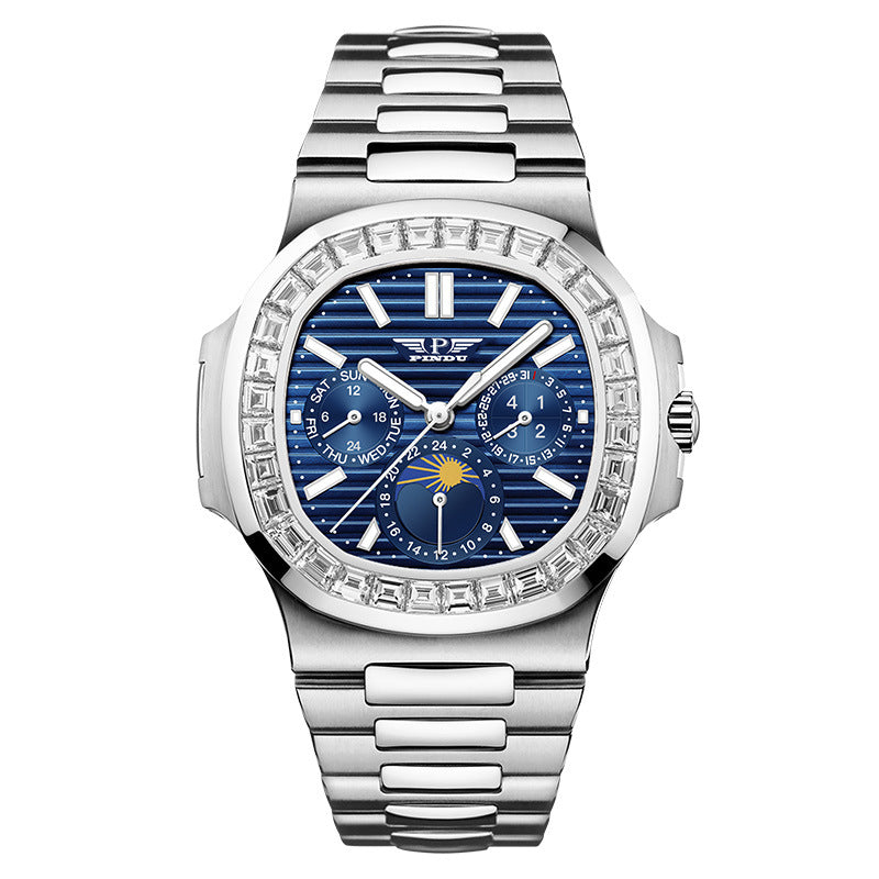 Montre pour homme avec grand cadran carré à cadran bleu diamant