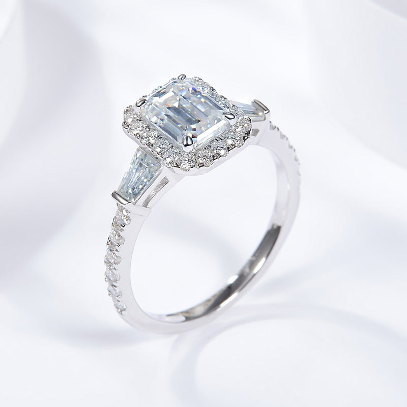 Bague Moissanite  émeraude en argent sterling 925