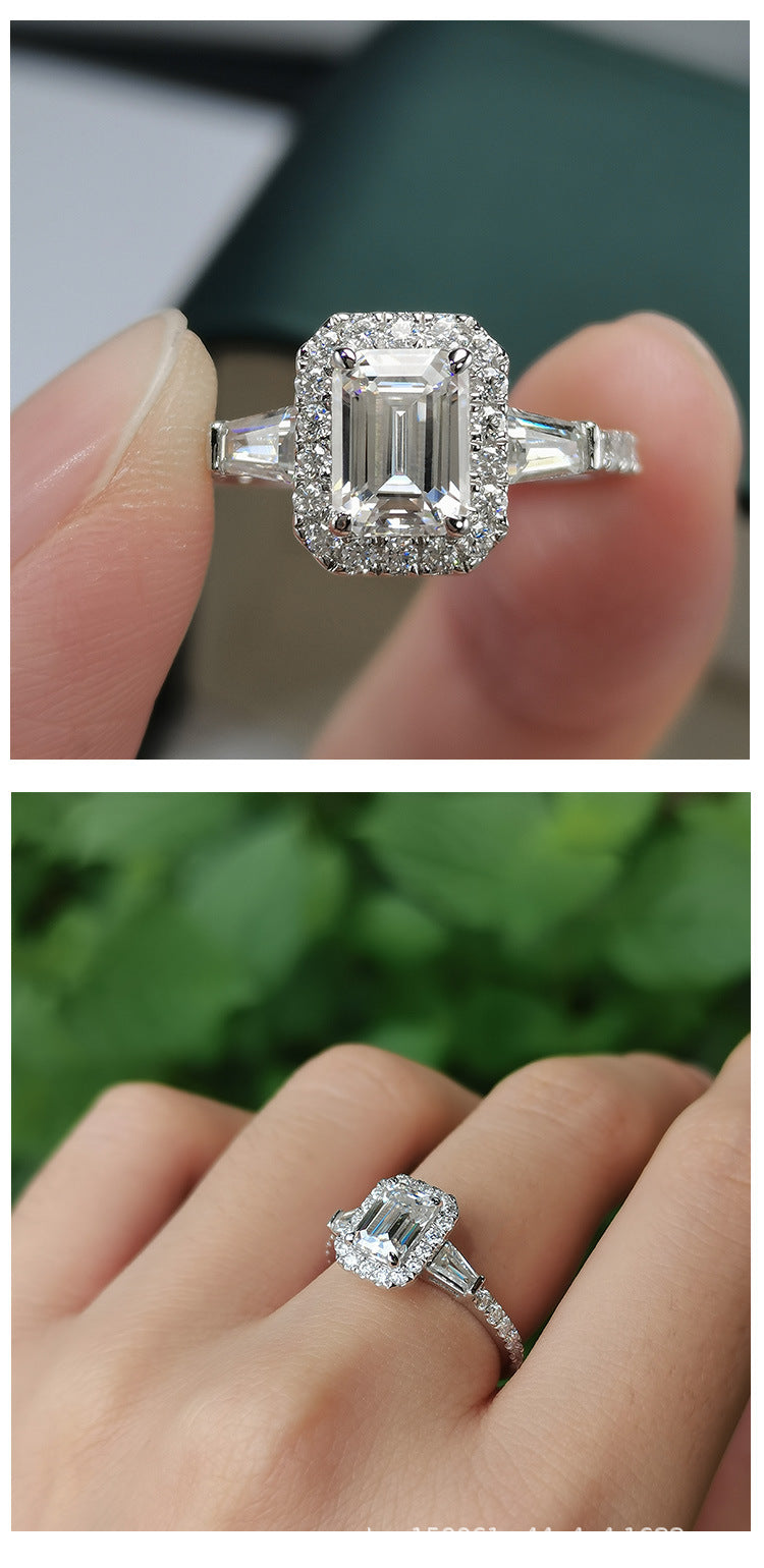 Bague Moissanite  émeraude en argent sterling 925