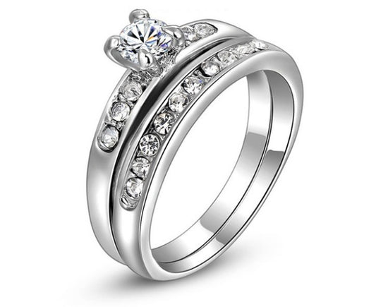 Ensembles de bagues de couleur argent  en zircone cubique féminine