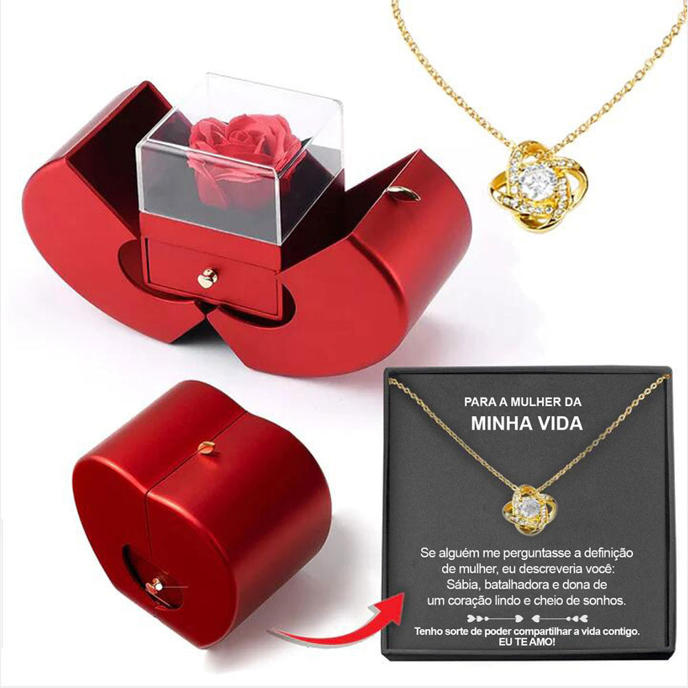 Boîte à bijoux de mode Collier  pomme rouge Rose éternelle pour fille  Cadeaux de la Saint-Valentin
