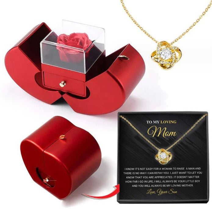 Boîte à bijoux de mode Collier  pomme rouge Rose éternelle pour fille  Cadeaux de la Saint-Valentin