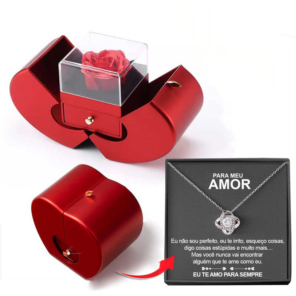 Boîte à bijoux de mode Collier  pomme rouge Rose éternelle pour fille  Cadeaux de la Saint-Valentin