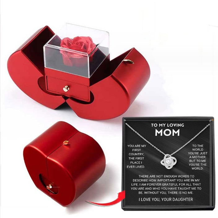 Boîte à bijoux de mode Collier  pomme rouge Rose éternelle pour fille  Cadeaux de la Saint-Valentin
