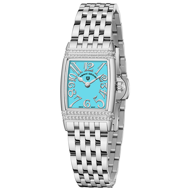 Montre à quartz carrée à la mode pour femmes avec diamants