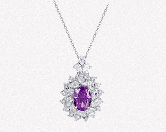 Collier violet en zircone cubique en argent S925 pour femme
