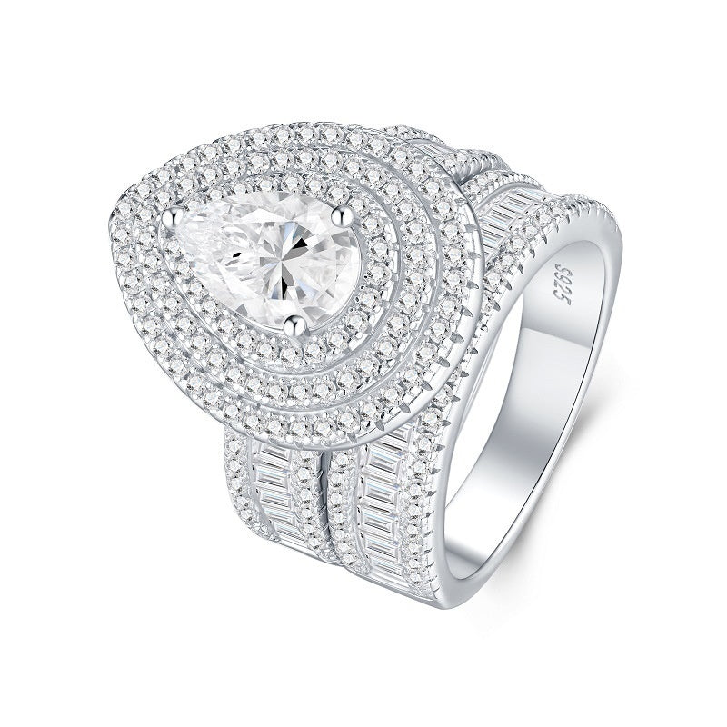 bague Moissanite à deux couches en forme de poire