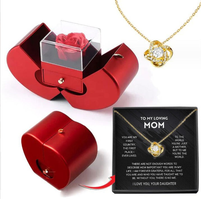 Boîte à bijoux de mode Collier  pomme rouge Rose éternelle pour fille  Cadeaux de la Saint-Valentin