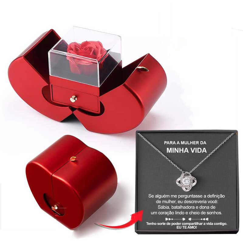 Boîte à bijoux de mode Collier  pomme rouge Rose éternelle pour fille  Cadeaux de la Saint-Valentin