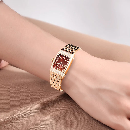 Montre à quartz carrée à la mode pour femmes avec diamants