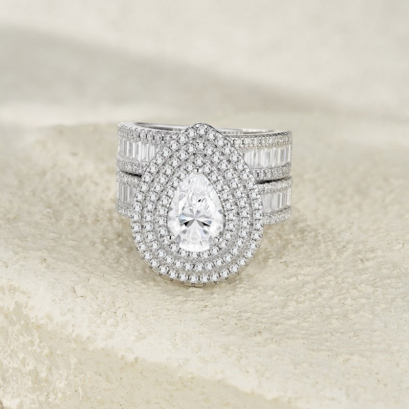 bague Moissanite à deux couches en forme de poire