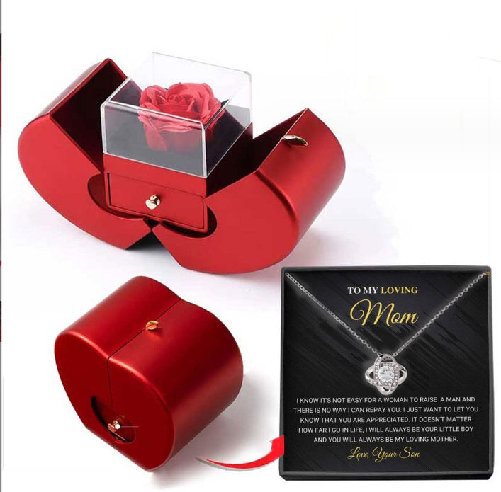 Boîte à bijoux de mode Collier  pomme rouge Rose éternelle pour fille  Cadeaux de la Saint-Valentin