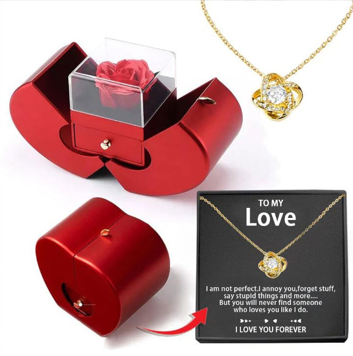 Boîte à bijoux de mode Collier  pomme rouge Rose éternelle pour fille  Cadeaux de la Saint-Valentin