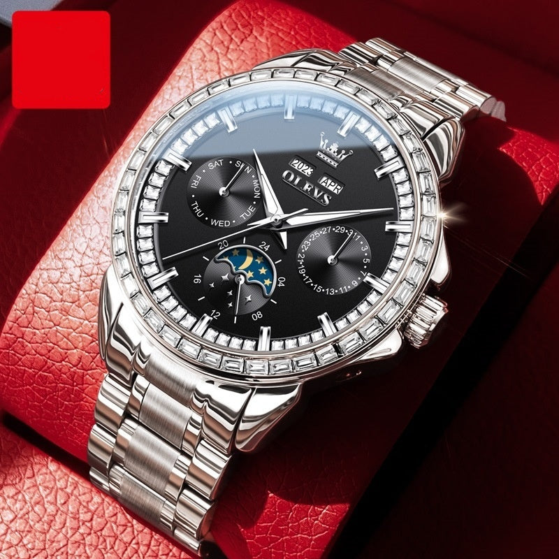 Montre mécanique automatique multifonctionnelle pour homme à diamants