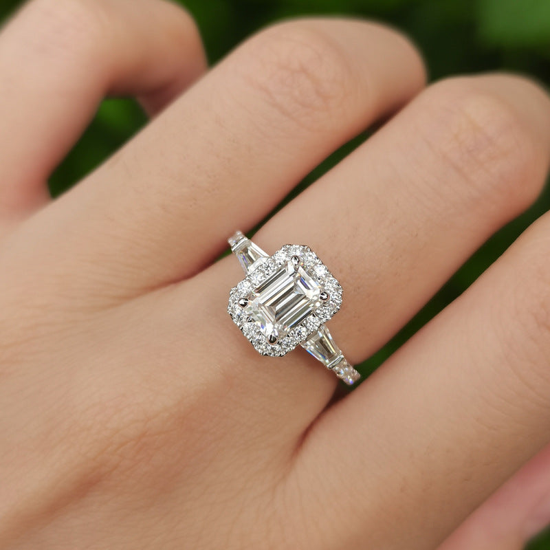 Bague Moissanite  émeraude en argent sterling 925